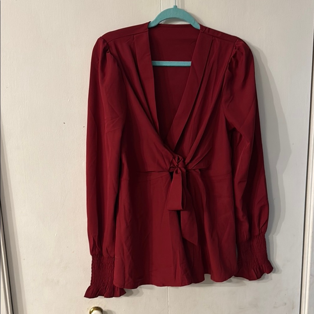 Elegant Red Blouse with Tie Front